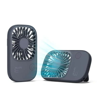 Afbeelding van JISULIFE draagbare mini ventilator, ultradunne, handventilator, kleine persoonlijke ventilator met beugel, USB oplaadbare zakventilator 3 snelheden, op batterijen werkende