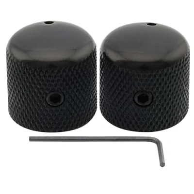 Afbeelding van Musiclily Pro 1/4&quot; Stalen Universele Fijn Knurled Push on Knop Dome Knobs met Set Screw en Indicator Punt voor Elektrische Gitaar of Basgitaar, Zwart (Set van 2)