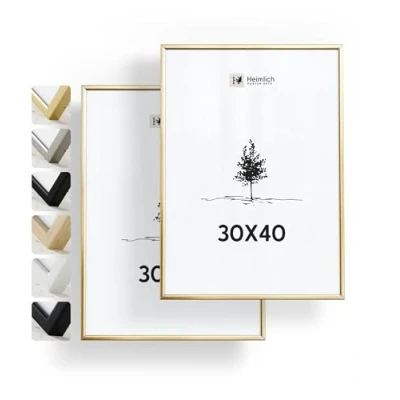 Afbeelding van Heimlich® dubbelpak (2 stuks) Fotolijst 30x40 aluminium goudkleurig met onbreekbaar acrylglas