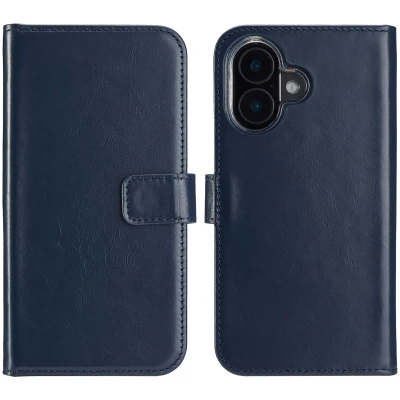 Afbeelding van Apple iPhone 16 Plus Hoesje Echt leder Selencia Bookcase Blauw Telefoonhoesje