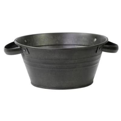 Afbeelding van Mega Collections teil Bloempot/plantenpot zink zwart D23 x H11 cm IJzeren emmer /