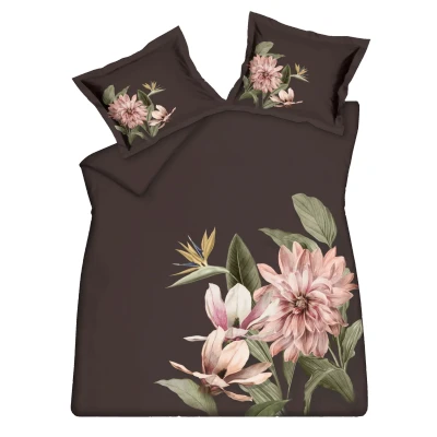 Afbeelding van Vandyck Paradise Bloom Dekbedovertrekset Dark Chocolate Lits jumeaux (240x200/220 + 2 Slopen)