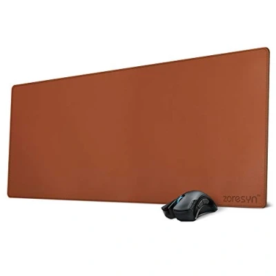 Afbeelding van ZORESYN XL grote muismatten (90 x 40 cm) PU lederen gamingmuismat bureaumat antislip basis en waterdicht bureautoetsenbord uitgebreide muismat (lichtbruin, XL)
