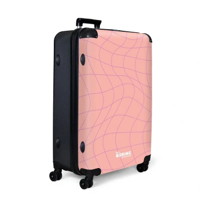Afbeelding van NoBoringSuitcases.com® Koffer groot Reiskoffer lichtgewicht Roze met paarse golvende lijnen Rolkoffer 4 wielen Grote trolley XL 98 liter bagage
