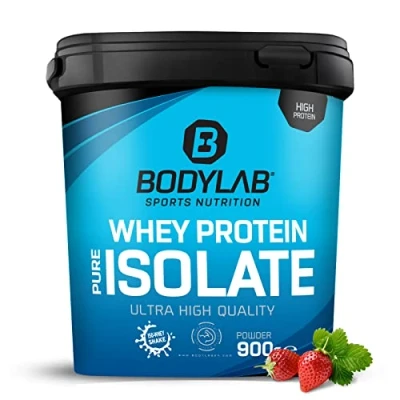 Afbeelding van Whey Protein Isolate Aardbei 900g Bodylab24, eiwitpoeder gemaakt van Isolate, kan de spieropbouw ondersteunen, geconcentreerd iso eiwit vrij aspartaam