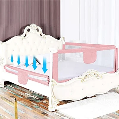 Afbeelding van HUOLE Bedhek met zakken, veiligheidsbarrière voor kinderen, peuterbed, ter bescherming tegen vallen bij peuters, baby&#039;s en 1,8 m, roze