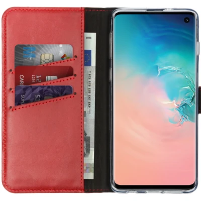 Afbeelding van Samsung Galaxy S10 Hoesje Echt leder Selencia Bookcase Rood Telefoonhoesje