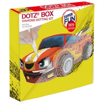 Afbeelding van Knutselpakket met Ronde Steentjes, DOTZ voor Volwassenen, Hobbypakket Kinderen Vanaf 8 Jaar DBX.076 BOX Diamond Dotting kit 22x22cm Hot Rod