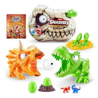 Afbeelding van Smashers Dino Island Mini T Rex Battles speelset van ZURU jongens dinosaurus Battling Toys schieten vuur collectible surprise unboxing schedel