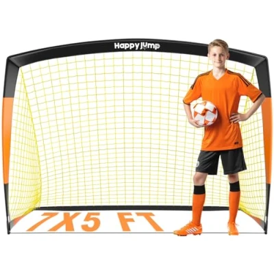 Afbeelding van Happy Jump Voetbaldoel pop up voetbal net paal voor tuin training feestelijk cadeau 7&#039;x5&#039; (zwart+oranje) 1 pak