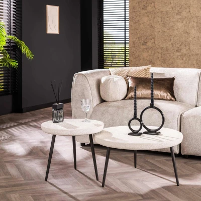Afbeelding van Fraaai Shana salontafel set van 2 rond Marmer composiet