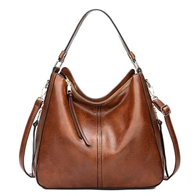 Afbeelding van Coolives Dames Hobotas Tas Schoudertas Handtas met Hengsel in PU Leer Hobotassen Schouderriem Crossbodytas Bruin