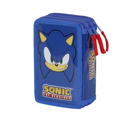 Afbeelding van Sega Sonic Sight Triple Gevuld Etui, Blauw, 14 x 21 cm, Eén maat, Gevulde Pencil Case