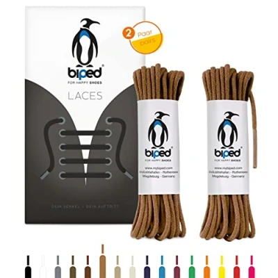 Afbeelding van biped LACES 2 paar ronde katoenen schoenveters ø mm dun scheurvaste kwaliteitsschoenveters voor leren schoenen, laarzen, laarzen en vrijetijdsschoenen made in EU z2900(lichtbruin,45 cm)