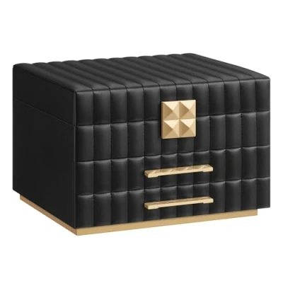 Afbeelding van SONGMICS HOME ANAH Collection Sieradendoos met 3 niveaus, sieradenorganizer 2 laden, PU oppervlak naden, zwevend effect, 21,5 x 24 15,8 cm, cadeau idee, inktzwart JBC183B01
