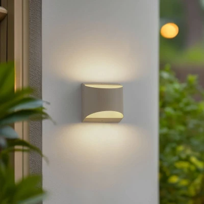 Afbeelding van Lindby LED buiten wandlamp Lenore, beige, metaal, 13,5cm