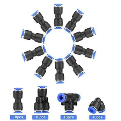 Afbeelding van 40 stuks pneumatische connectors van 6 mm, connectoren in 4 vorm, rechte connector/recht/elleboog/T vormig/Y verbinding, Persluchtslang verbinding fittings