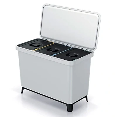 Afbeelding van Prosperplast Keden SYSTEMA Afvalbak / Prullenbak met scheidingsbakken 3x10L Asgrijs