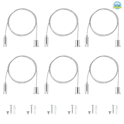 Afbeelding van Kabelophanging 6 stuks 1,5 mm x 1 m oorsteker staalkabel hangende ophanging instelbaar draadkabel met bevestiging roestvrij staal plafond voor LED paneel plafondlamp