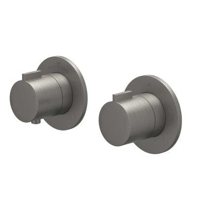 Afbeelding van IVY Pact afbouwdeel inbouwthermostaat 2 weg stop omstel symmetry Geborsteld Metal Black PVD