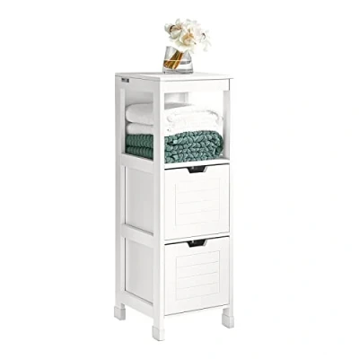 Afbeelding van SoBuy FRG127 W badcommode, badkamerkast met voetkussen, commode, badkamermeubel, wit