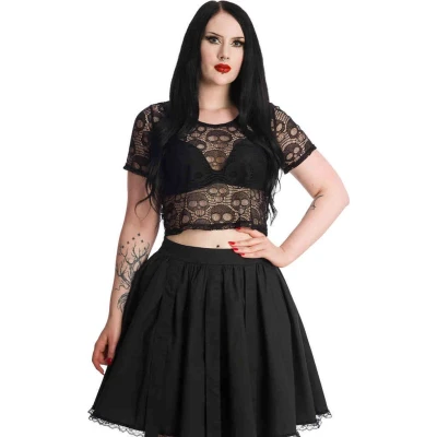 Afbeelding van Banned LACE SKULL Crop top XS Zwart