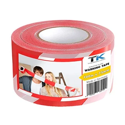 Afbeelding van TK THERMALKING Afzetband 100 m flatterband waarschuwingstape, trassieerband rood wit uittrekbaar scheurvast voor bouwplaatsvergrendelingen, gevarenplaatsen (1 rol