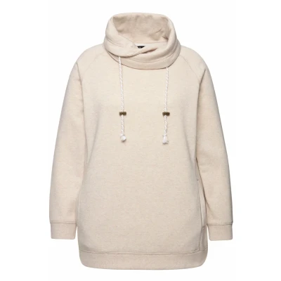 Afbeelding van Ulla Popken grote maten plus size sweatshirt, brede opstaande kraag, zakken, raglan lange mouwen, Natuurlijke melange, 62 64
