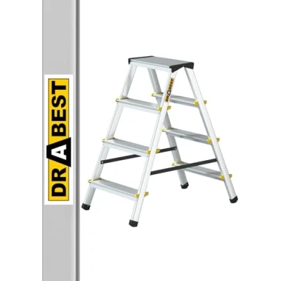 Afbeelding van DRABEST LADDERS PRO SERIE Trapladder, inklapbaar, aluminium, 2 x 4 treden, aan beide zijden, multifunctionele ladder, TÜV gecertificeerd, tot 150 kg belastbaar