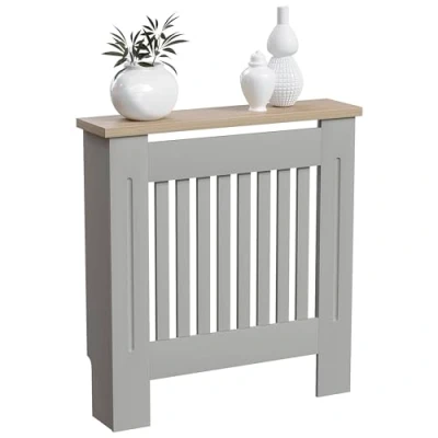 Afbeelding van Vida Designs Arlington Radiatorafdekking, modern, grijs gelakte kast van vezelplaat met gemiddelde dichtheid, lamellen, groeven en bovenste plank hout, klein