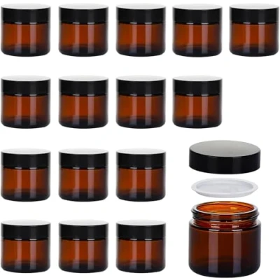 Afbeelding van volila Amber Glazen Potten 8 pack Lege met UV bescherming 30ml Bruine Binnenvoering, Spatel en Zwarte Deksel