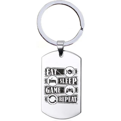 Afbeelding van Sleutelhanger RVS Eat Sleep Game Repeat