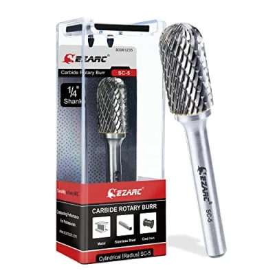 Afbeelding van EZARC Wolfraamcarbide Rotary Burr Bit, SC 5 Double Cut Carbide 1/4 &quot;Shank Die Grinder Snijbramen Bit voor Metaal Werken &amp; Stevige Opslag Case