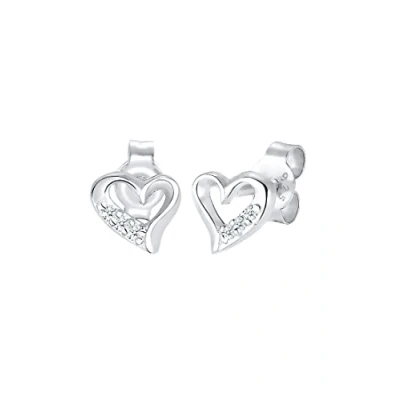 Afbeelding van Elli DIAMONDS Dames Oorsteker Hart Motief Elegant met Diamant (0.06 ct.) in 925 Sterling Zilver