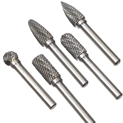 Afbeelding van KATSU 5 stuks 6 mm schachtfrees van wolfraamcarbide, dubbele snede voor rotatiegereedschap, boormachine, houtbewerking, metalen polijsten, graveren, boren