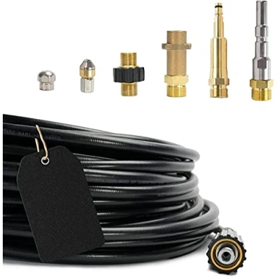 Afbeelding van Pijpreinigingsslang (7 delig) PROFESSIONAL voor Kärcher Kränzle NILFISK ALTO WAP HD HDS aansluiting 1/8&quot; AG : M22 x 1,5 IG &amp; bajonetadapter adapter KEW 2x sproeiers Quick Connect (100 meter)