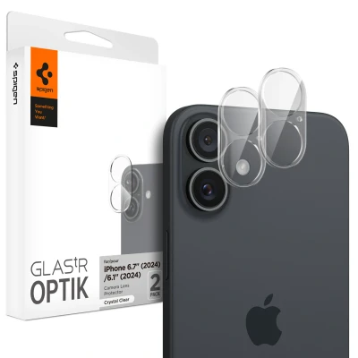 Afbeelding van Spigen Glas.tR Optik Camera Screenprotector compatibel met iPhone 16, 16 Plus, 2 Stuks, Kristalhelder, Geen storing voor flitsfunctie, 9H Gehard Glas