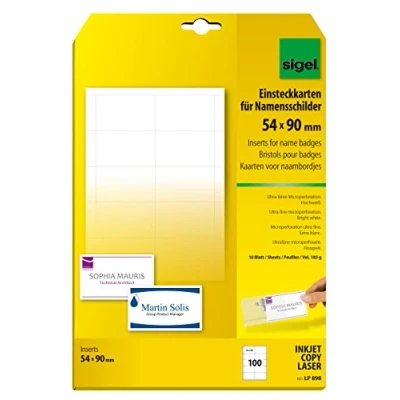 Afbeelding van Sigel LP898 Insteekplaatje naamplaatje 54 mm x 90 Wit 100 stuks/pak