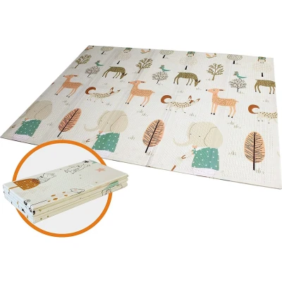 Afbeelding van Speelmat, babymat, vouwbare kruipmat, niet giftige XPE schuimmat, antislip, aan beide kanten bedrukt, draagbaar, waterdicht voor binnen of buiten, kleine kinderen, bont gekleurd, 150 x 197 1 cm