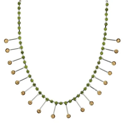 Afbeelding van Behave Zilver kleurige ketting met groene en bruine stenen hangers