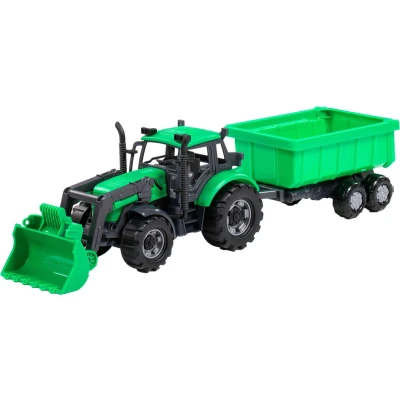 Afbeelding van Cavallino Toys Tractor met Lader en Aanhang Kiepwagen Groen, Schaal 1:32