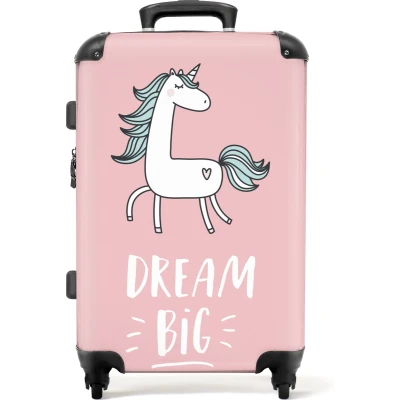 Afbeelding van NoBoringSuitcases.com Grote koffer Kinderkoffer eenhoorn meisjes Reiskoffer roze met 4 wielen XL Trolley op wieltjes 60 liter Rolkoffer groot kinderen Ruimbagage valies 20kg Reisbagage medium Bagagekoffer middelmaat Suitcase large