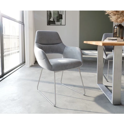 Afbeelding van Armleunstoel Yago Flex met armleuning slipframe roestvrij staal fluweel grijs