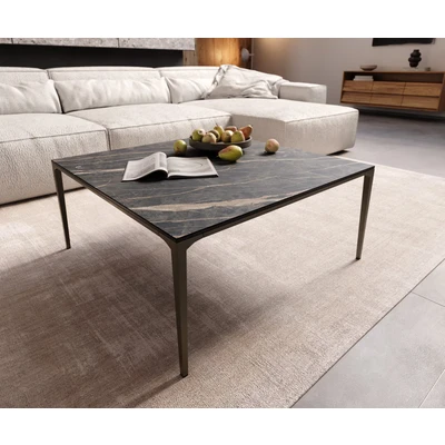 Afbeelding van DELIFE Salontafel Levente 85x85 cm keramiek Laminam®Noir Desir Bruin frame Metaaleffect afwerking titanium