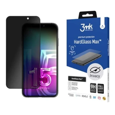 Afbeelding van 3MK HardGlass Max Privacy iPhone 15 Pro 6,7&quot; czarny/zwart, Fullscreen Glas (1 Stuk, Apple Max), Smartphone beschermfolie, Zwart