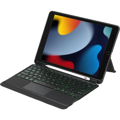 Afbeelding van Case2go Bluetooth Toetsenbord hoes geschikt voor Apple iPad 10.2 (2021/2020/2019) Toetsenbordverlichting Touchpad QWERTY Zwart