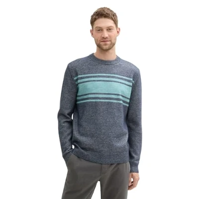 Afbeelding van TOM TAILOR heren trui, 36198 Navy Teal Stripe Design, L