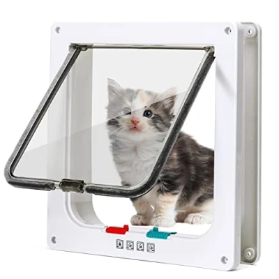 Afbeelding van Nobleza Kattenklep, hondenklep, 4 weg magneetsluiting voor katten, hondendeur, kattendeur, huisdierklep, kattenklep binnendeur katten en kleine honden (wit, M)