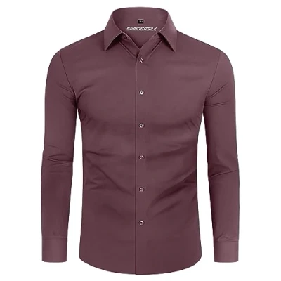 Afbeelding van DEMEANOR Herenhemd, stretch, lange mouwen, vrijetijdshemden voor heren, slim fit, businessoverhemden strijkvrij, roze, M