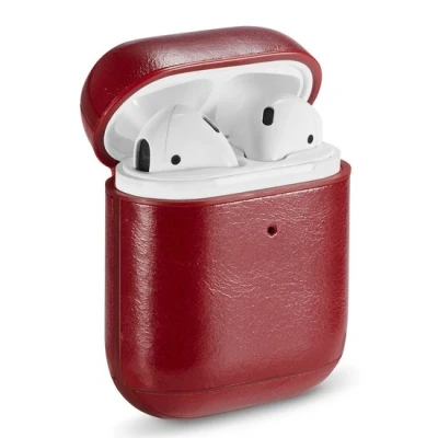 Afbeelding van AirPods 1/2 hoesje Genuine Leather Series hard case rood